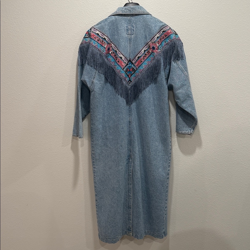 Vintage 90s #Denim Fringe Trench • Aztec #Western Jacket • FREE SHIPPING - Picture 12 of 16